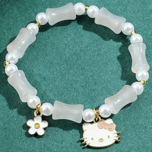 Bracelet Hello Kitty Charm Sanrio Stretch Pink Flower Emo Beads Trendy Rave Cute